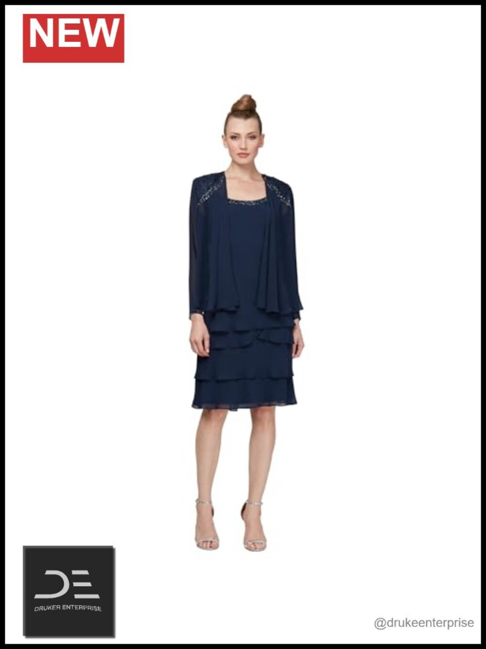 S.L. Fashions Women's Mother of The Bride Tiered Jacket Dress with Shoulder